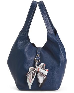 TJ Maxx Leather Soft Double Handle Shopper Tote With Charm - Blue