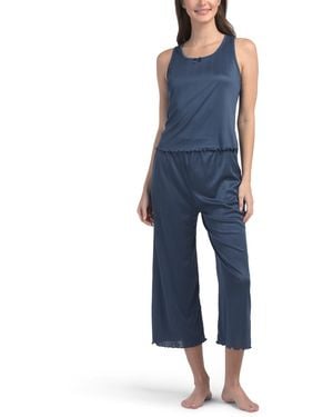 TJ Maxx 2Pc Ribbed Pointelle Tank And Capris Lounge Set For Spandex/Polyester - Blue