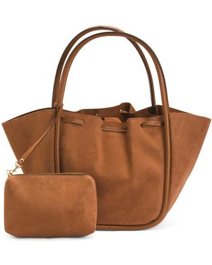 TJ Maxx Suede Tote With Tube Handles For - Brown