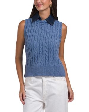 TJ Maxx Denim Collar Sleeveless Cable Knit Sweater Vest, Nylon/Polyester/Wool - Blue