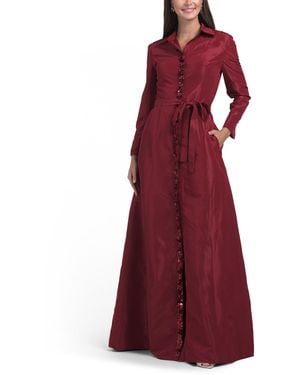 TJ Maxx Long Sleeve Embellished Shirt Gown For Polyester - Red