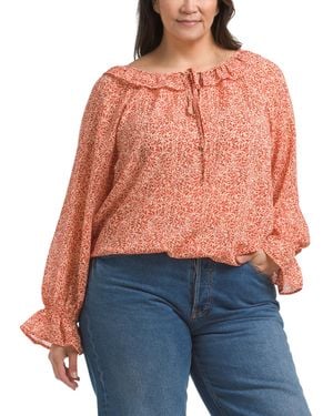 TJ Maxx Plus Ruffle Sleeve Top For Spandex/Polyester - Red