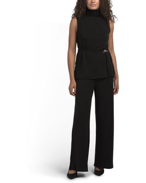 TJ Maxx Sleeveless Belted Top And Wide Leg Pants Set For Spandex/Polyester - Black