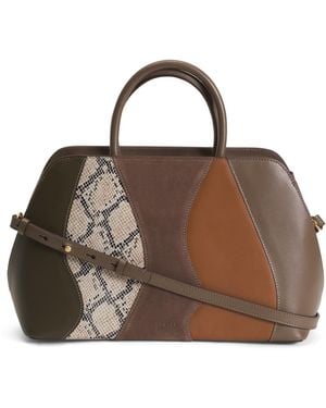 TJ Maxx Leather Liverpool Street Patchwork Medium Zip Top Handbag, Leather//Suede - Brown