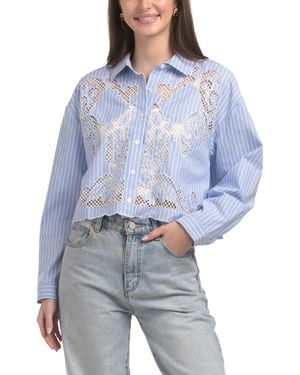 TJ Maxx Embroidered Poplin Shirt For Cotton/Polyester - Blue