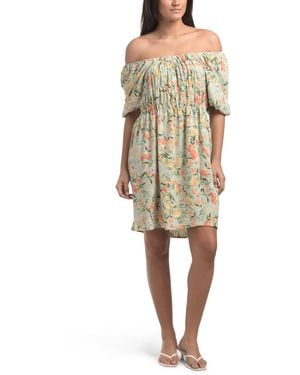 TJ Maxx Smocked Floral Mini Dress For Polyester - Natural