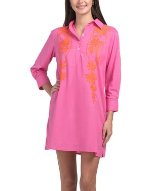 TJ Maxx Brit Embroidered Maxi Cover-Up Tunic For Cotton - Pink