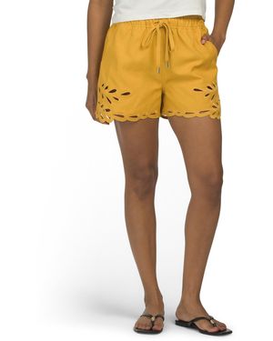 TJ Maxx Cut Out Easy Tie Shorts With Slant Pockets For Cotton - Yellow