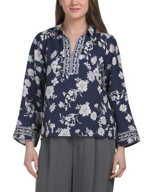TJ Maxx Long Sleeve Floral Split Neck Top For - Blue