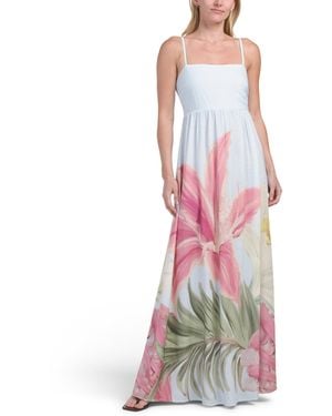TJ Maxx Linen Blend Sleeveless Floral Maxi Dress For Linen/Rayon - White