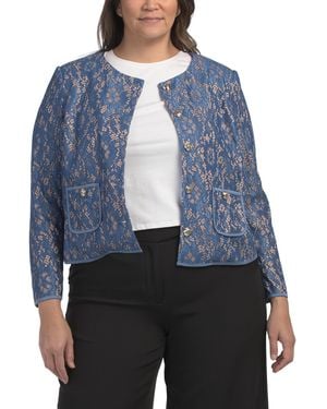 TJ Maxx Plus Floral Lace Jacket, Polyester - Blue