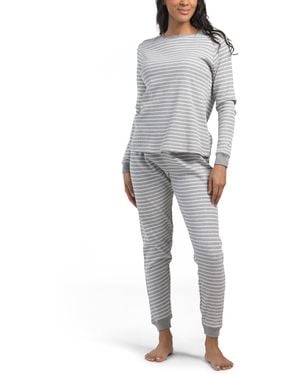 TJ Maxx Organic Cotton Warm Me Up Waffle Knit Striped Thermal Pajama Set For - Gray