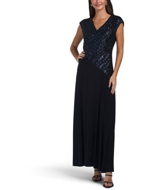 TJ Maxx Sequin V-Neck Gown For Spandex/Polyester - Blue