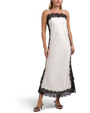 TJ Maxx Sleeveless Lace Trim Satin Dress For Polyester - White