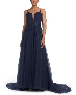TJ Maxx Jewel And Sequin Embellished Floral Embroidered Dress For Polyester - Blue