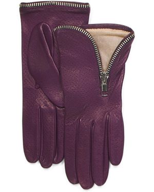 TJ Maxx Leather Perforated Zip Cuffs Gloves With Silk Lining For - Purple