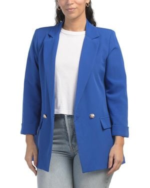 TJ Maxx Cuff Sleeve Tone Button Boyfriend Blazer For Polyester - Blue