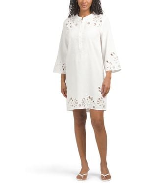 TJ Maxx Linen Blend Ethel Embroidered Lace Mini Dress For Linen/Viscose - White