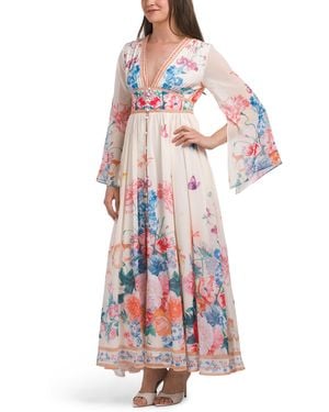 TJ Maxx Bell Sleeve Floral Maxi Dress For Spandex/Polyester - White