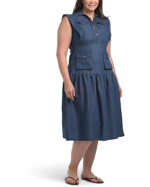 TJ Maxx Plus Drop Waist Dress For Cotton - Blue