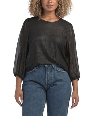 TJ Maxx Three-Quarter Sleeve Mixed Media Scoop Neck Top For Spandex/Polyester/Rayon - Black