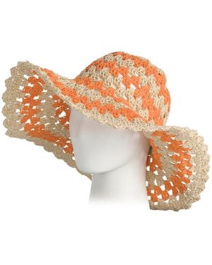 TJ Maxx Paper Striped Crochet Floppy Round Crown Hat For - Pink