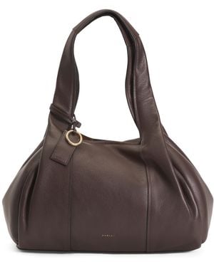 TJ Maxx Leather Stanhope Square Large Zip Top Shoulder Bag For - Brown