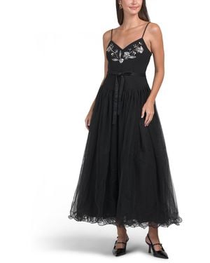 TJ Maxx Floral Mixed Media Freddie Dress For Polyester/Viscose - Black