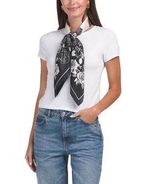 TJ Maxx Two Tone Floral Square Scarf For Polyester - Blue