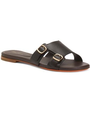 TJ Maxx Leather Flat Slide Sandals For Leather - Brown