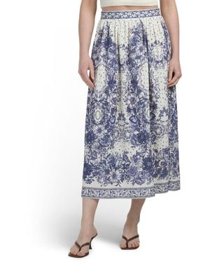 TJ Maxx Linen Blend Printed Maxi Skirt For Cotton/Linen/Rayon - Blue