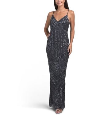 TJ Maxx Sleeveless Beaded Gown For Polyester - Blue
