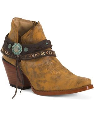 TJ Maxx Nubuck Leather Antique Tone Western Boots For - Brown