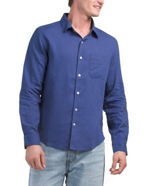 TJ Maxx Linen Blend Long Sleeve Solid Shirt With Chest Pocket For Linen/Viscose - Blue