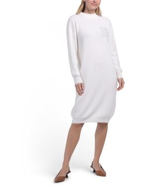 TJ Maxx Virgin Wool Blend Ribbed Knit Midi Dress For Wool/Cashmere - White