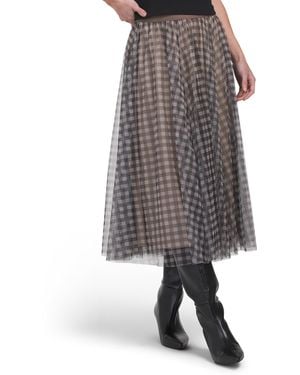 TJ Maxx Gingham Pattern Mesh Skirt For Polyester - Gray