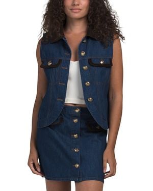 TJ Maxx Sleeveless Denim Jacket With Combo Fabric, Cotton - Blue