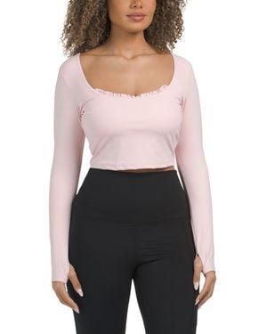 TJ Maxx Square Neck Ruffle Trim Long Sleeve Top, Nylon/Spandex - Black
