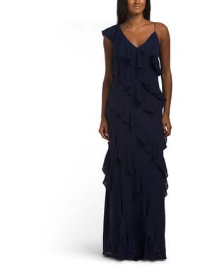 TJ Maxx Sleeveless Ruffle Gown For Spandex/Polyester - Blue