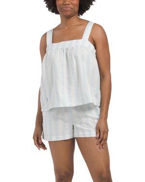 TJ Maxx 2Pc Dobby Stripe Tank And Shorts Pajama Set For Cotton - White