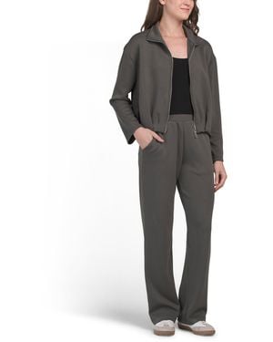 TJ Maxx 2Pc Bubble Hem Zip Up Jacket And Pull On Pants Set, Spandex/Polyester/Rayon - Gray