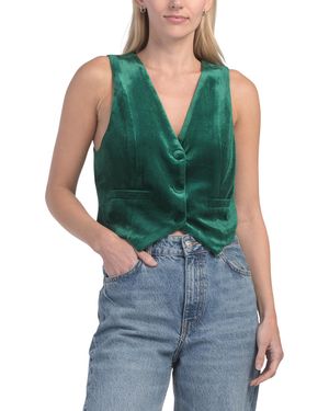 TJ Maxx Lulu Velvet Suave Button Up Vest, Spandex/Polyester - Green
