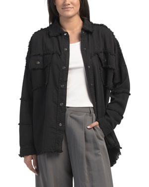 TJ Maxx Button Up Distressed Jacket For Cotton - Black