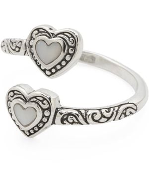TJ Maxx Sterling Plated Mother Of Pearl Double Heart Bypass Ring - Metallic