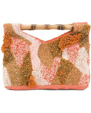 TJ Maxx Beaded Bamboo Handle Clutch For Leather - Brown