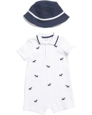TJ Maxx Newborn Boys 2Pc Puppies Romper With Hat, Cotton - Blue