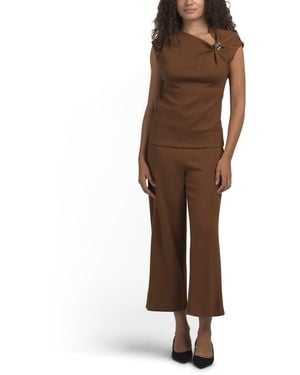 TJ Maxx 2Pc Cap Sleeve Draped Top And Cropped Pants Set For Polyester/Viscose - Brown