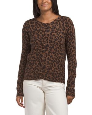TJ Maxx Long Sleeve Crew Neck Print Button Up Sweater, Nylon/Spandex/Polyester - Brown