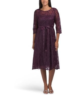 TJ Maxx Petite Midi Length Embroidered Tulle A-Line Dress For Nylon/Polyester - Purple