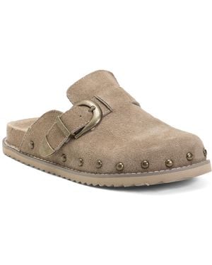 TJ Maxx Suede Bronco Slip On Studded Mules With Oversized Buckle For - White